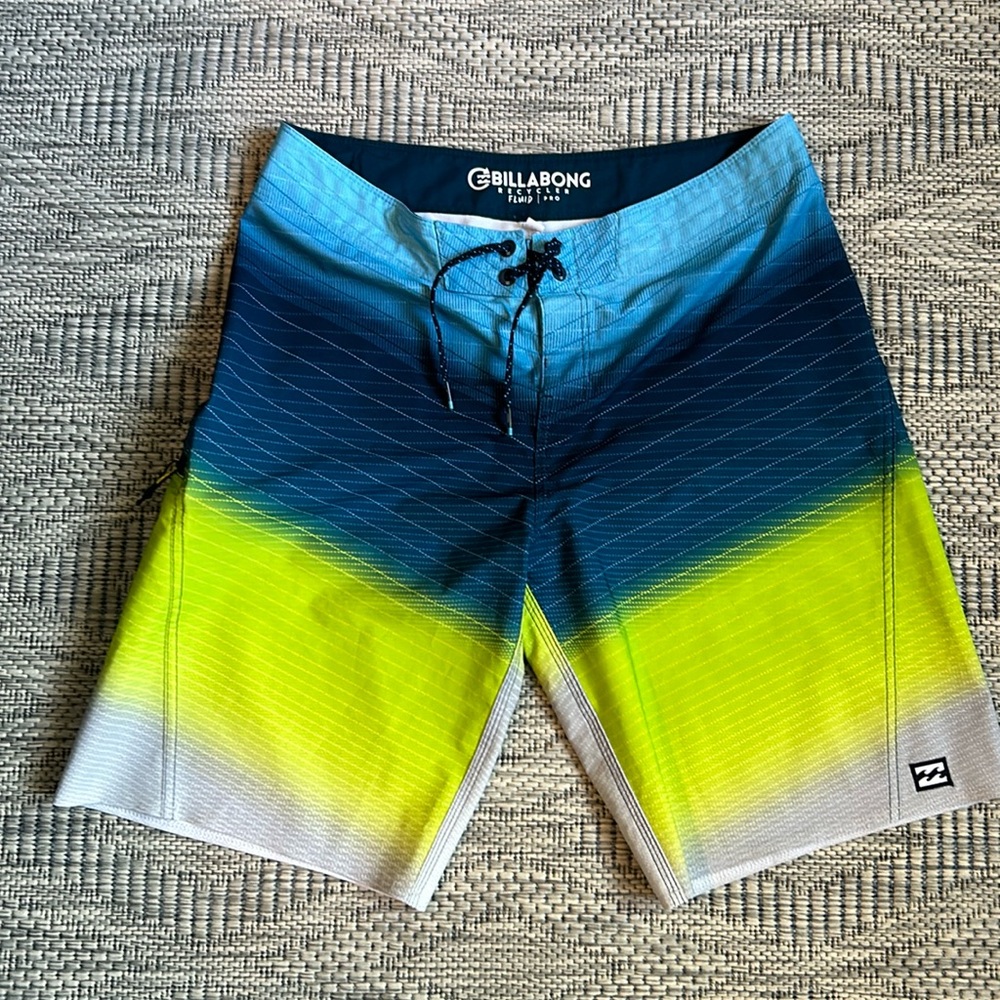 Billabong FLUID PRO 21" BOARDSHORTS men’s size 29.  Multi blue, green, gray